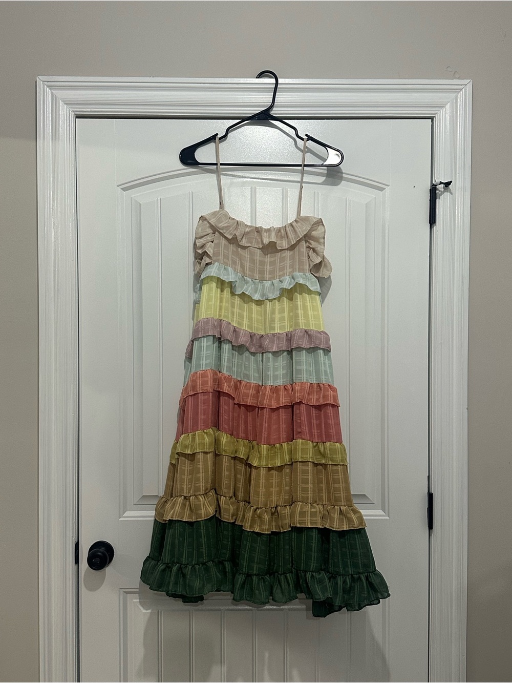 Multi-color Ruffled Tiered Dress - Cream, Yellow, Pink, Green